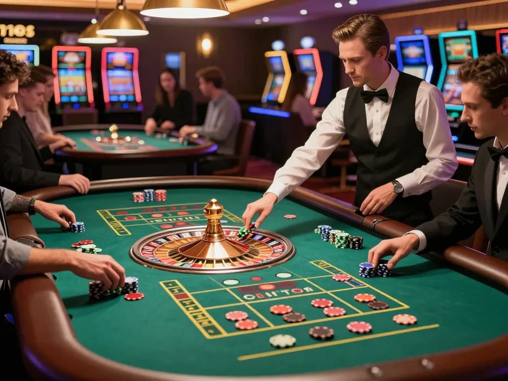 Experience the thrill of playing roulette at a trang casino, as players strategically place their bets.