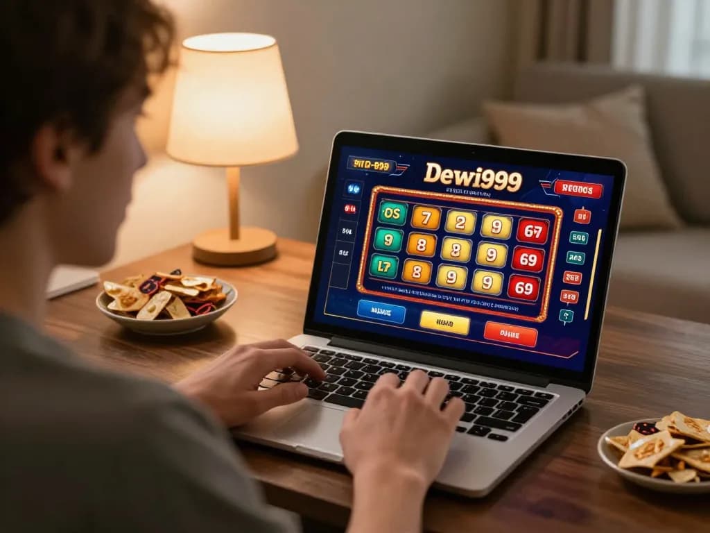 Orang yang menikmati permainan online di platform dewi999 dalam suasana rumah yang nyaman, menunjukkan pendekatan strategis terhadap perjudian.