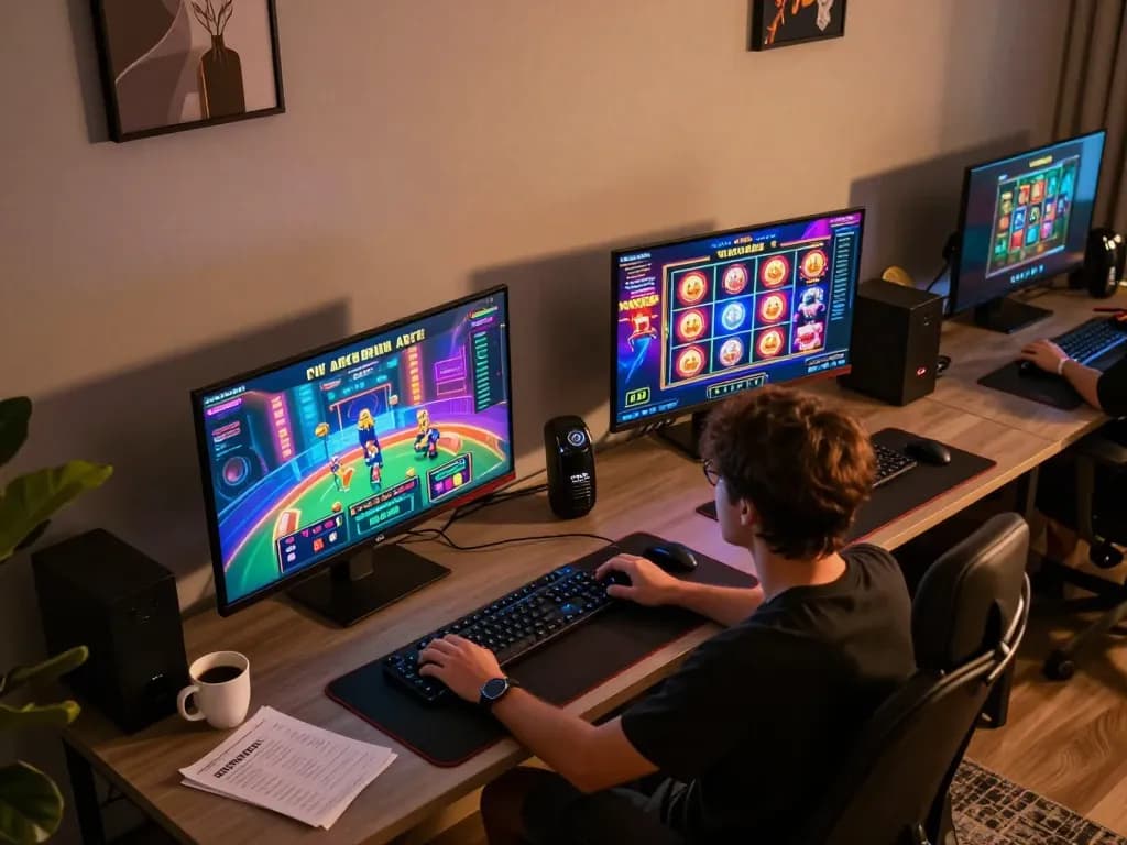 Player engaging with the NK88 app on multiple screens during a cozy online gaming session