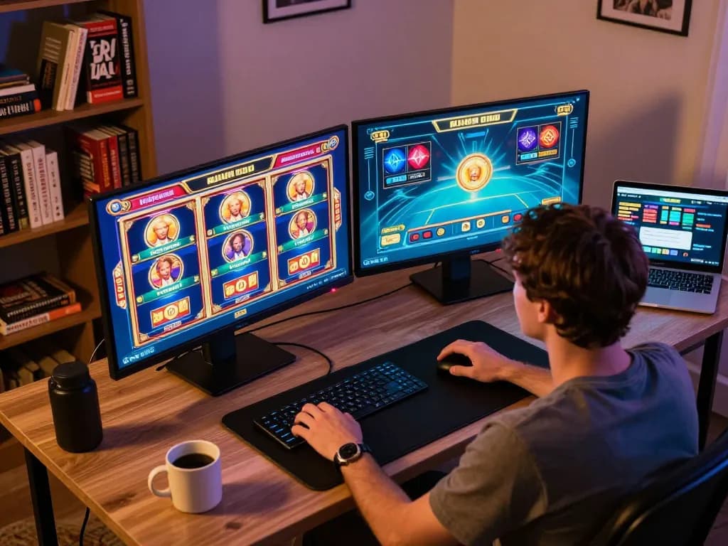 Pemain yang terhibur menikmati slot online king777 sambil mempelajari strategi permainan di meja yang nyaman