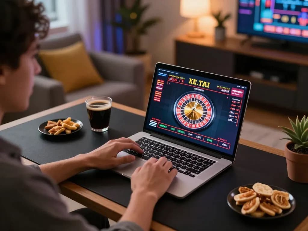 Engaging in online gaming at home with cloud-africa interface displayed on laptop, showcasing interactive gameplay.