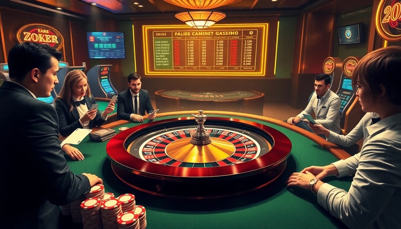 Experience the excitement of the hidden wiki 2026 with a luxurious modern casino scene featuring poker games and roulette.