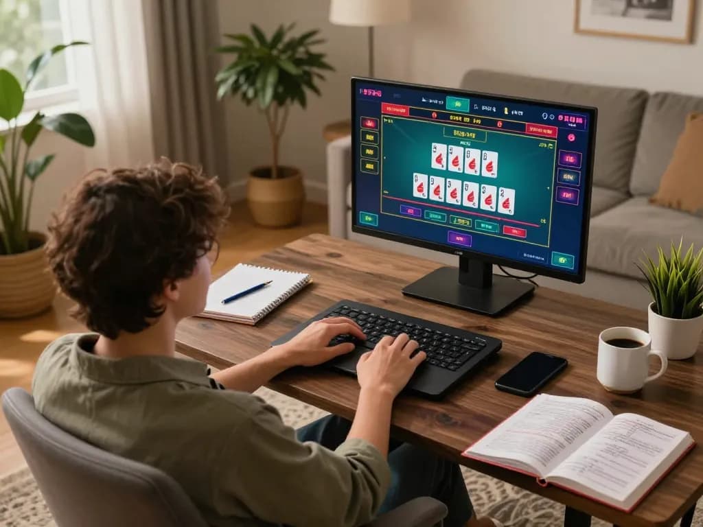 Engaging in online gaming at home with rikvip, enjoying live dealer cards and strategy notes.