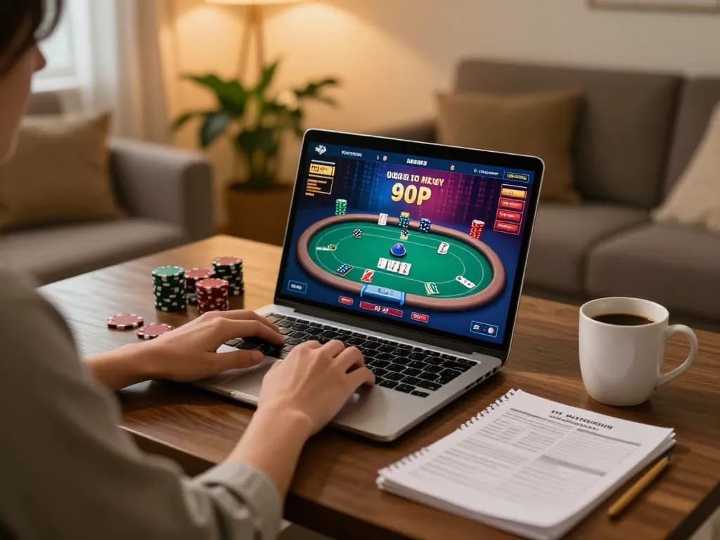 Person playing non gamstop casino games online from home, enjoying a cozy gambling experience.