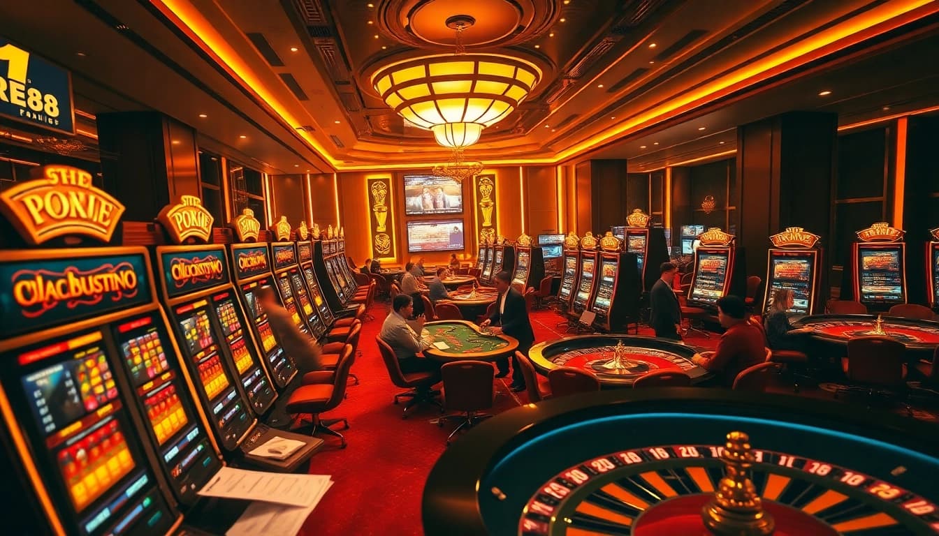 Engaging players at https://rr88.auction/ with exciting casino games featuring vibrant slot machines and poker chips.
