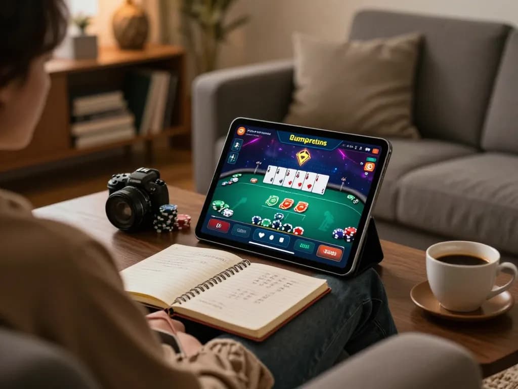 Experience strategic poker gaming at home with almlive on a tablet while enjoying a cozy atmosphere.