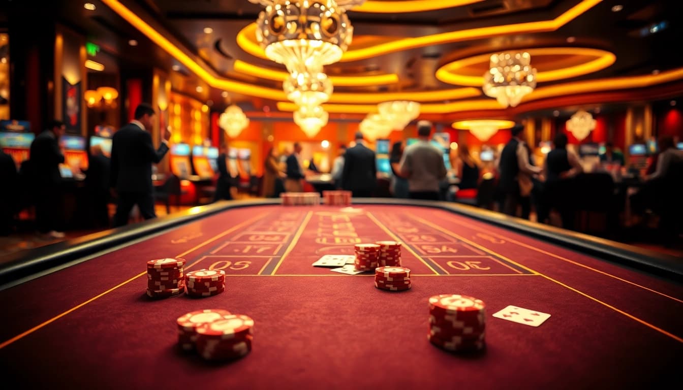 Experience thrilling 4D online Malaysia casino action with vibrant cards and chips at a bustling table.
