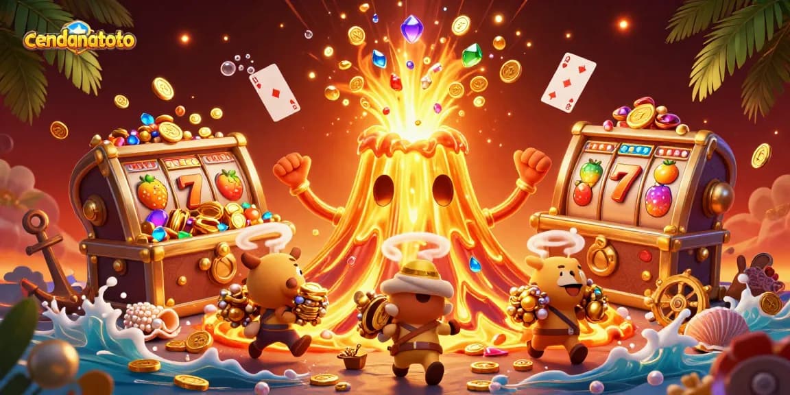 Experience thrilling wins with cendanatoto as golden treasures erupt from a volcano.