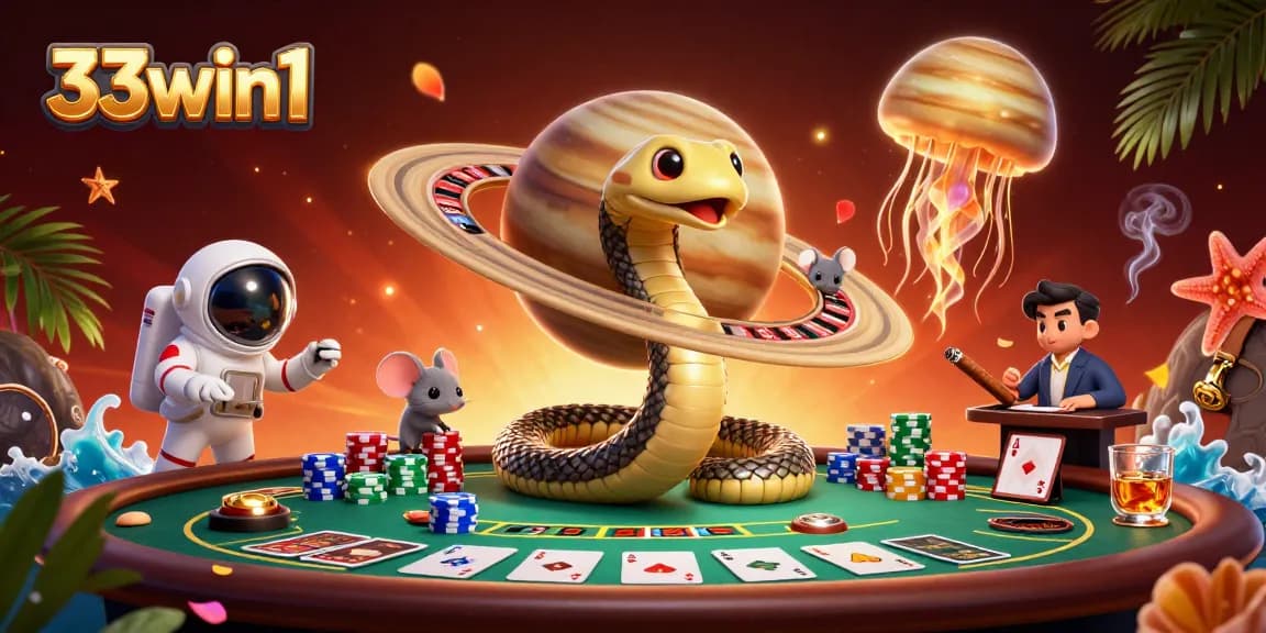 Experience vibrant gaming action with 33win1; a thrilling 3D casino adventure illustration.