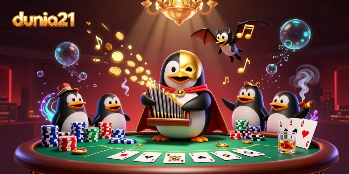 Experience thrilling bets at dunia21 as a ghostly penguin plays an organ showering gold coins.