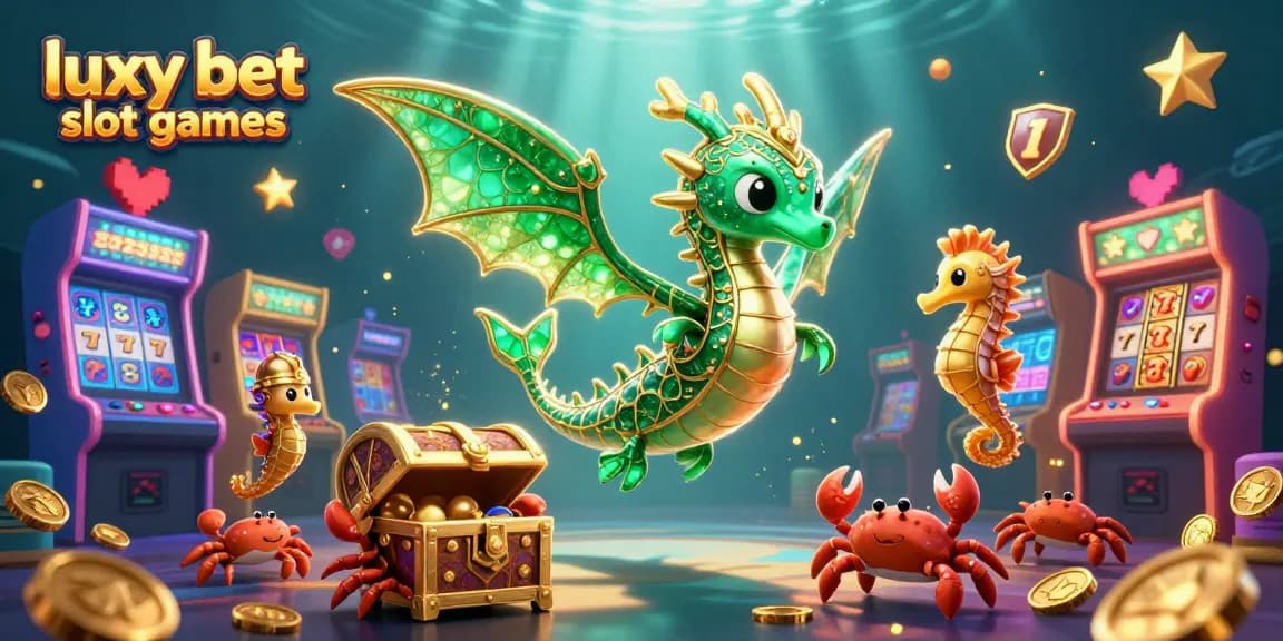 Experience luxy bet slot games with an enchanting sea dragon and colorful retro arcade elements.