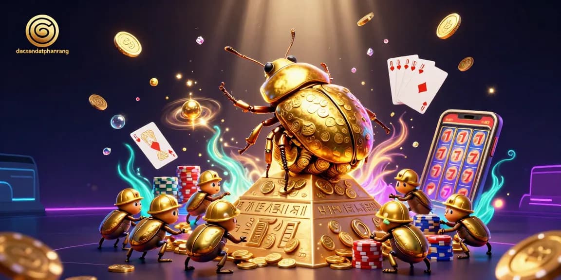 Engage with dacsandatphanrang in an exciting casino scene with golden coins, roulette, and joyous characters.