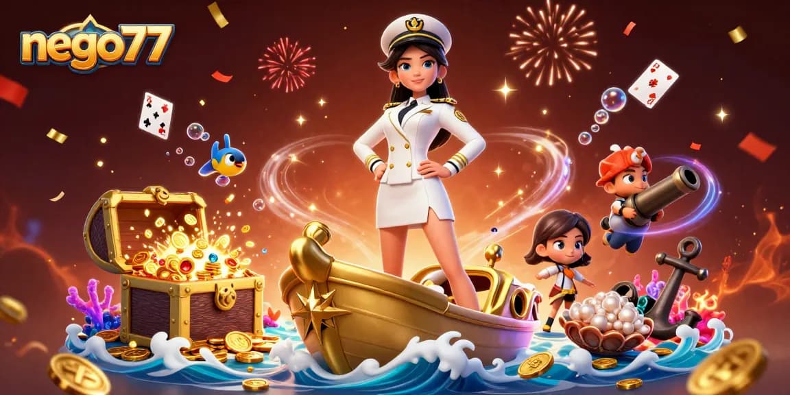 Engage with nego77's thrilling casino experience featuring floating cards and underwater treasures!