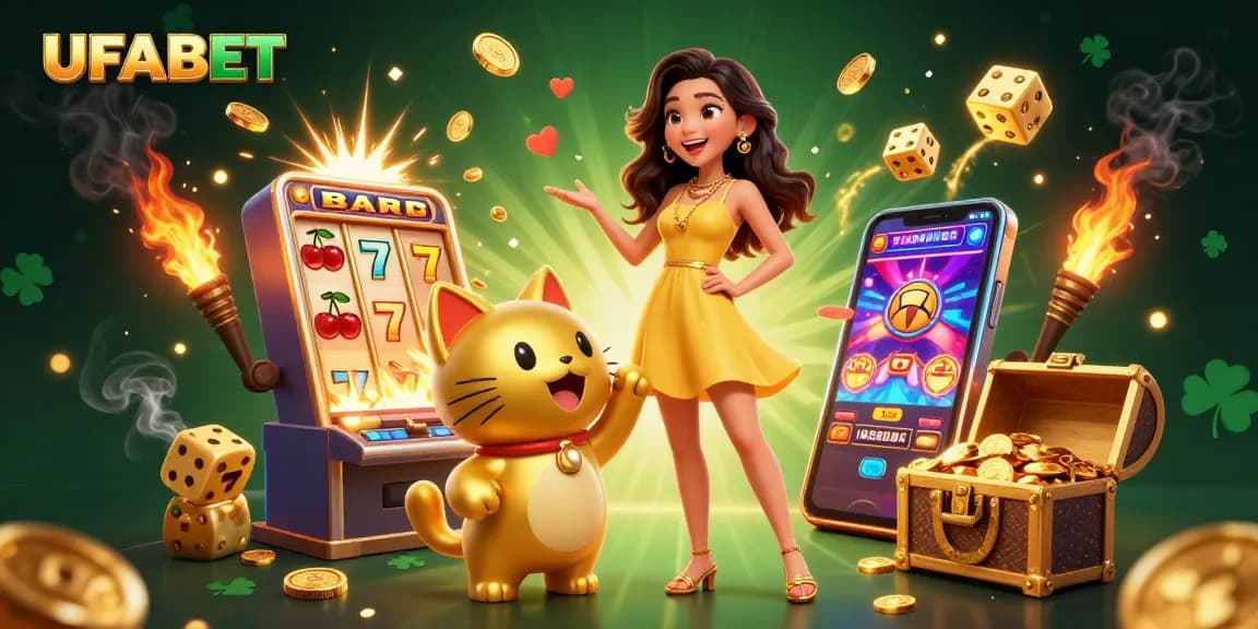 Join the excitement of UFABET with vibrant casino action showcased through a stunning illustration.