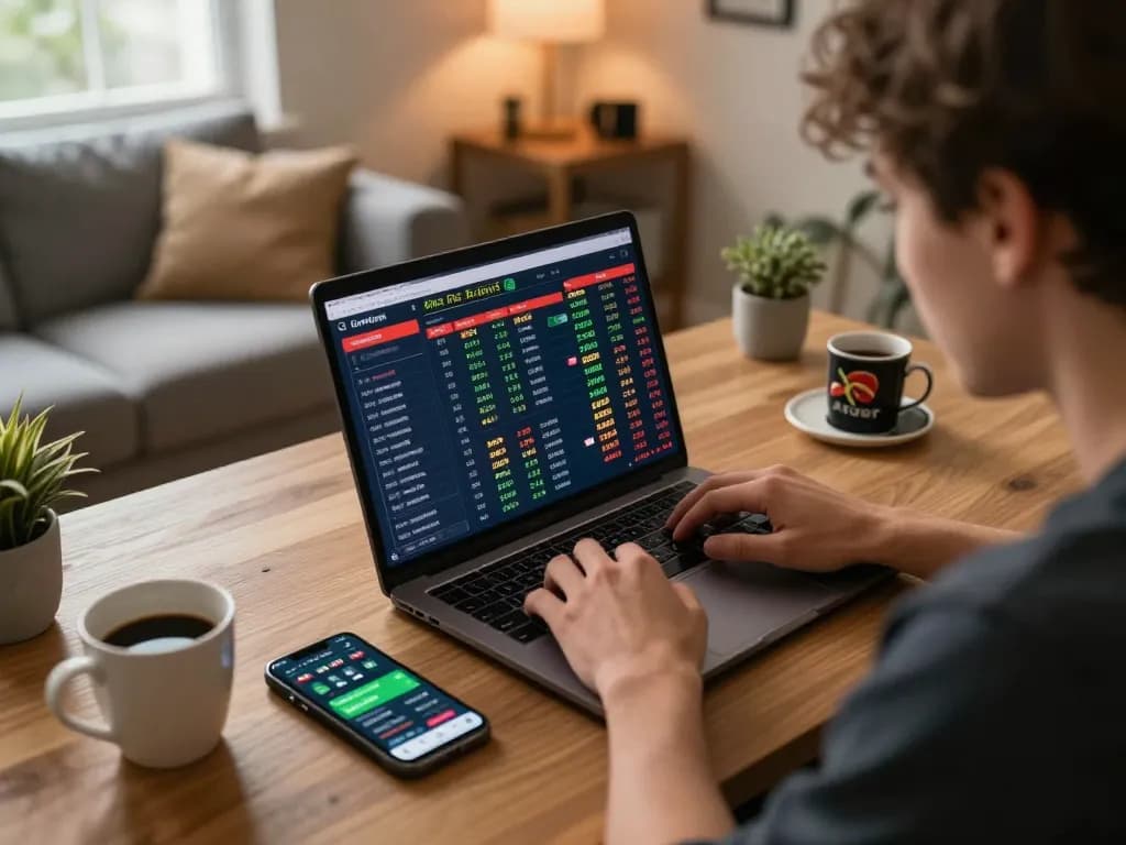 Engaging in live sports betting on laptop, exploring 7m odds for optimal strategies.