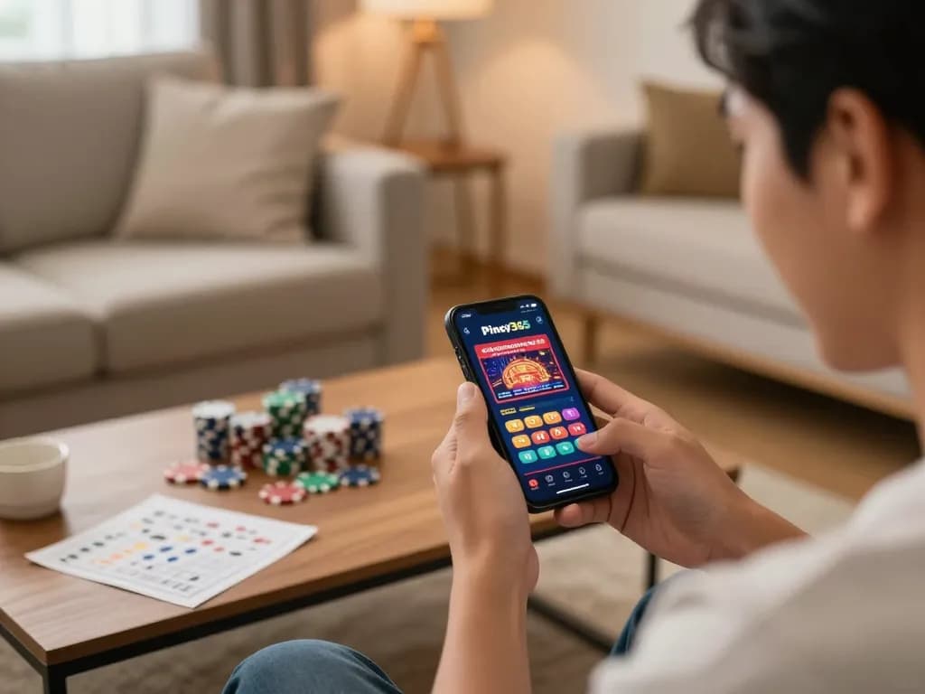 Pinoy Login as a Filipino player engages with the online casino app, demonstrating mobile gaming.