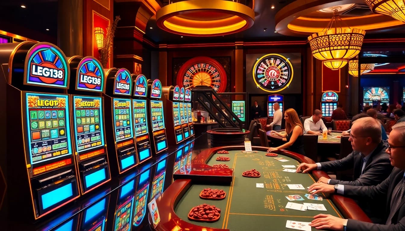 Players engaging in thrilling slot action on LEGO138 machines in a vibrant casino.