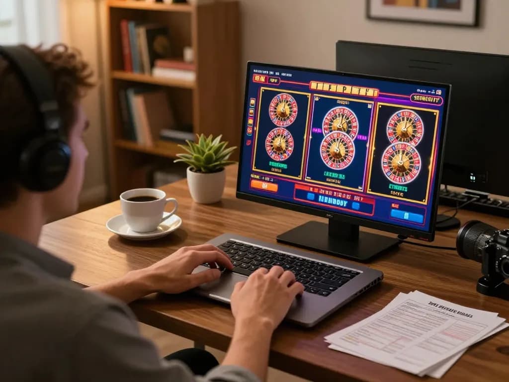 Engaging with online gaming on laptop, highlighting sc88 casino experience.