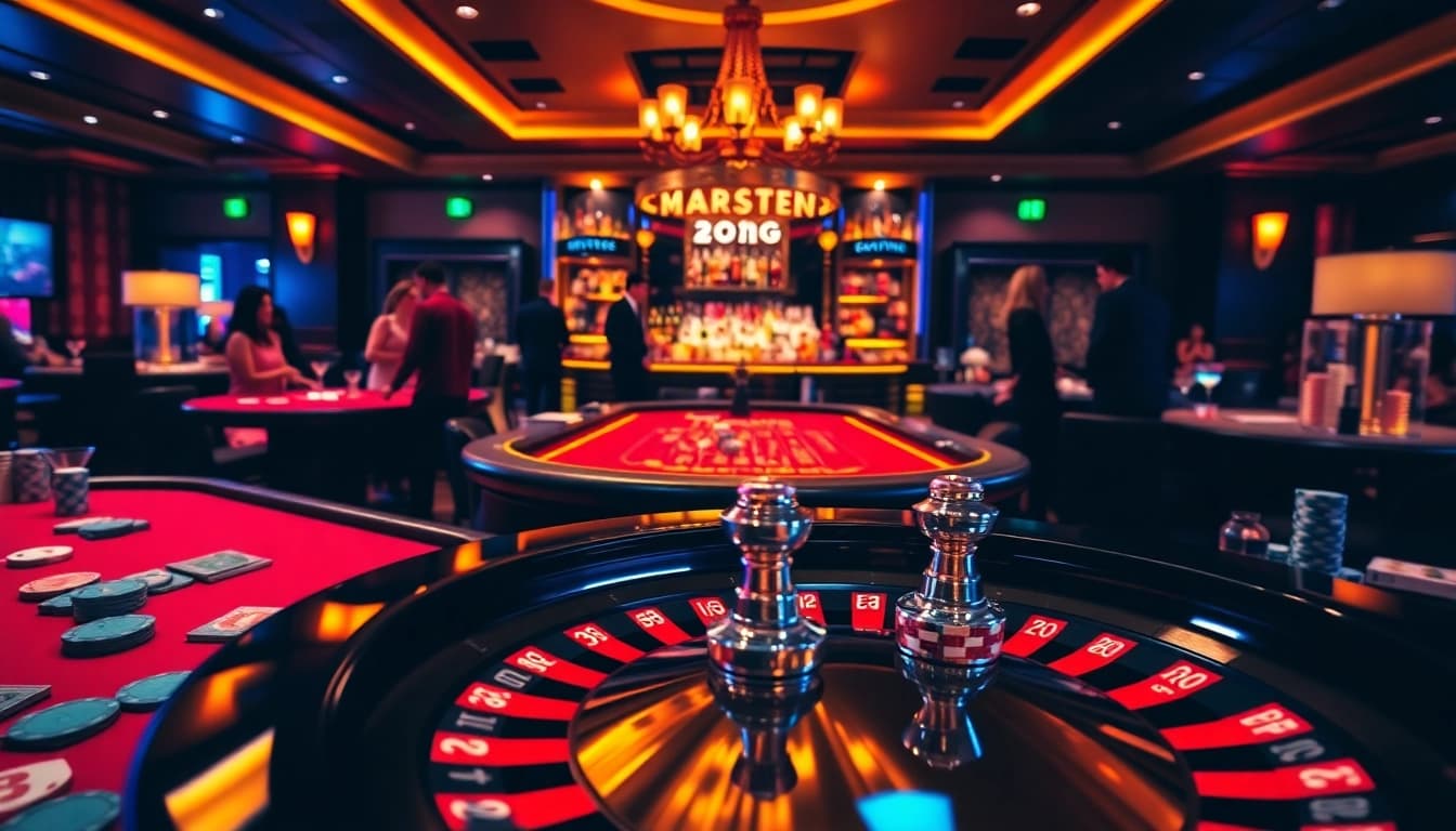 Experience thrilling gameplay at AT99's casino with vibrant tables and lively atmosphere.
