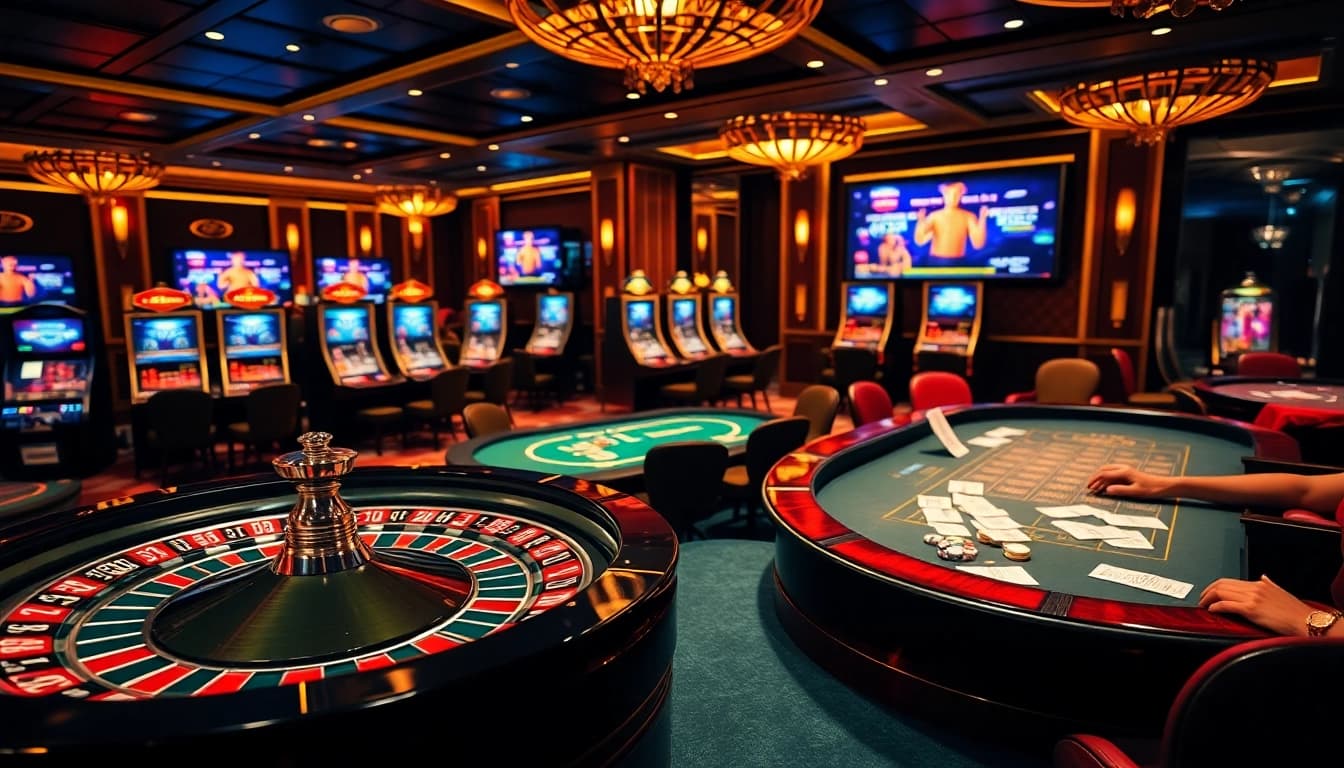 Players enjoying casino games at https://rr88rd.com/ with vibrant roulette and poker tables.