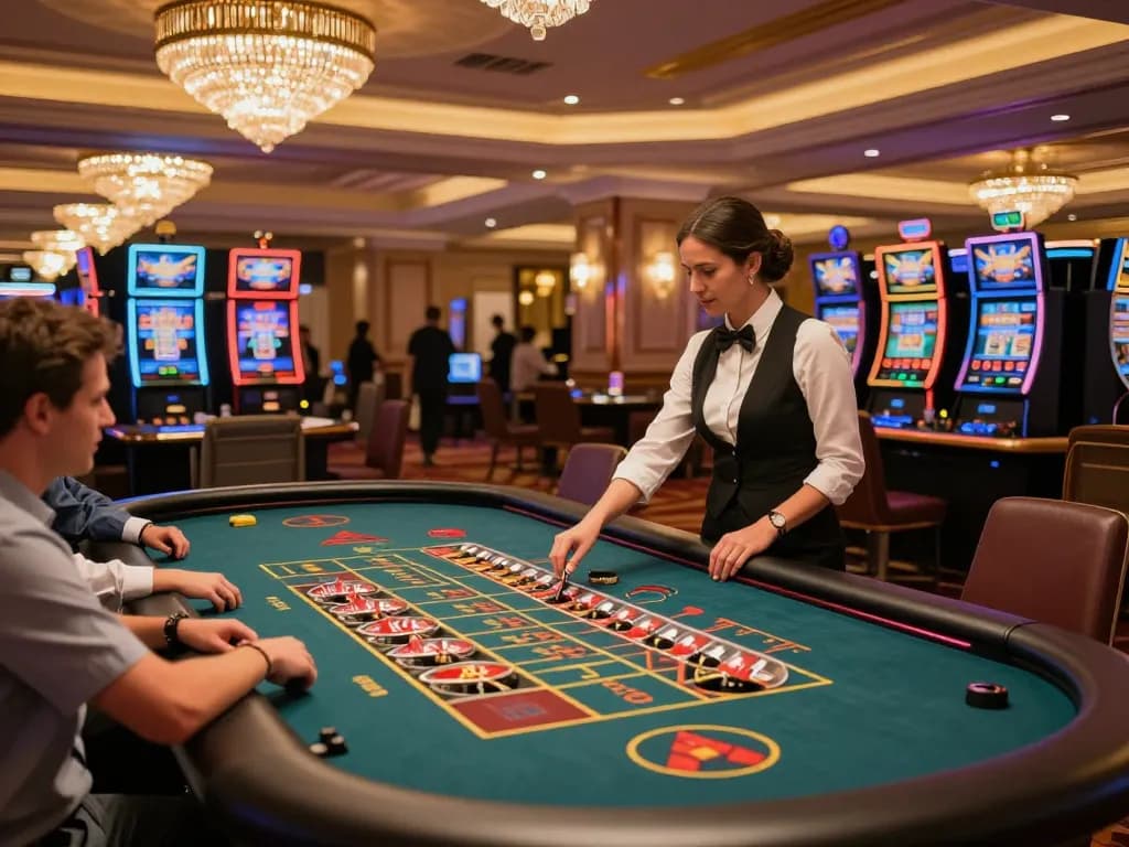 Pemain yang terlibat dalam permainan roulette yang mendebarkan di kasino mewah yang menampilkan pengalaman Ulat123.