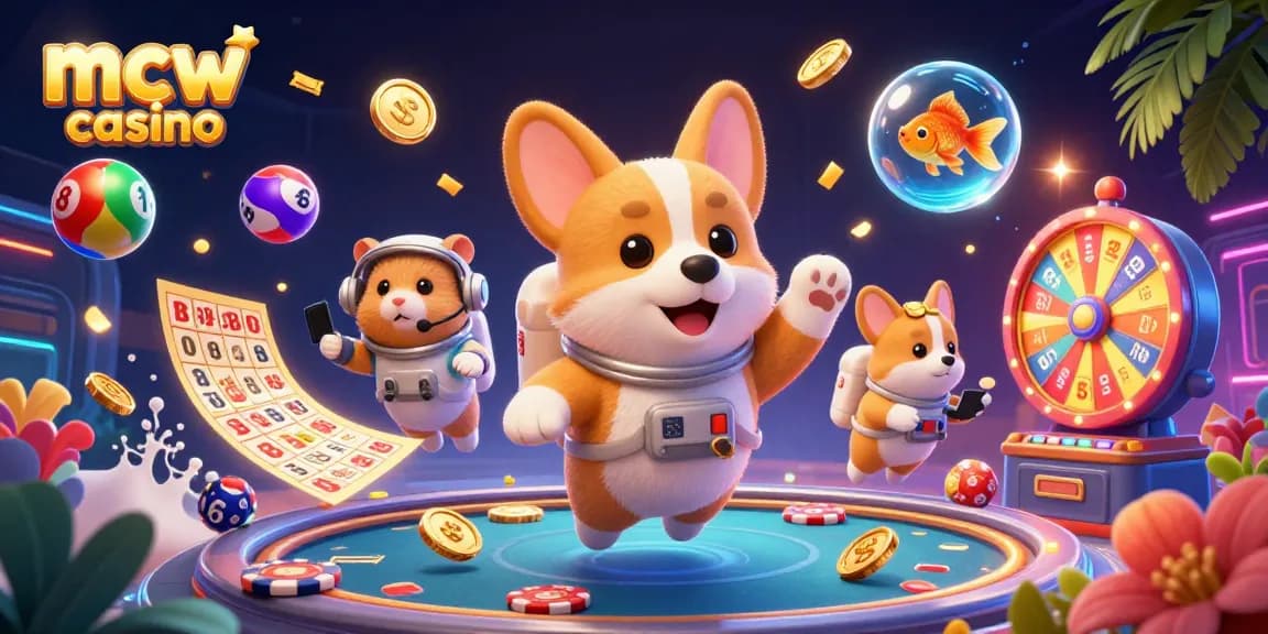 Enjoy thrilling gaming experiences with mcw casino in a vibrant, 3D illustrated space station scene.