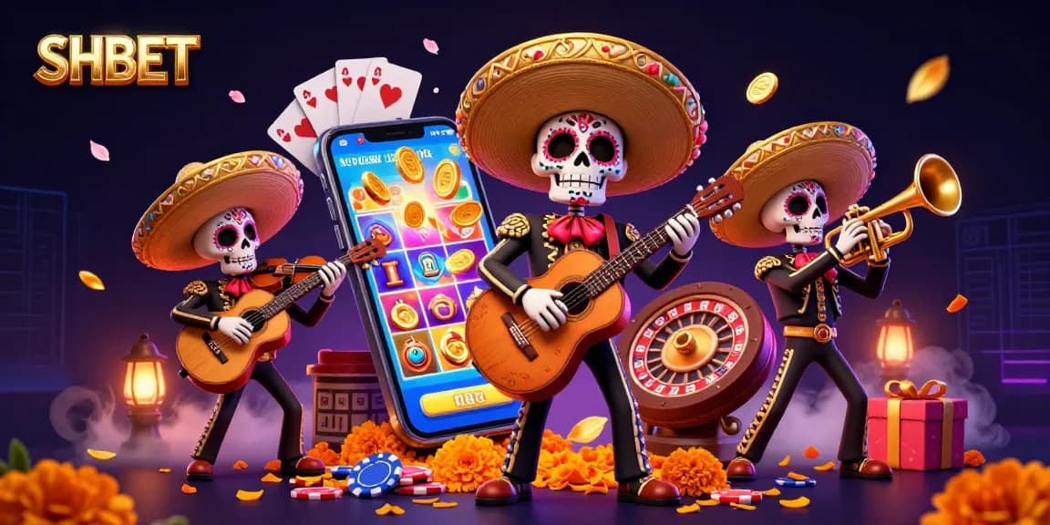 Engage with SHBET's vibrant casino experience featuring a lively mariachi band in a festive gaming scene.