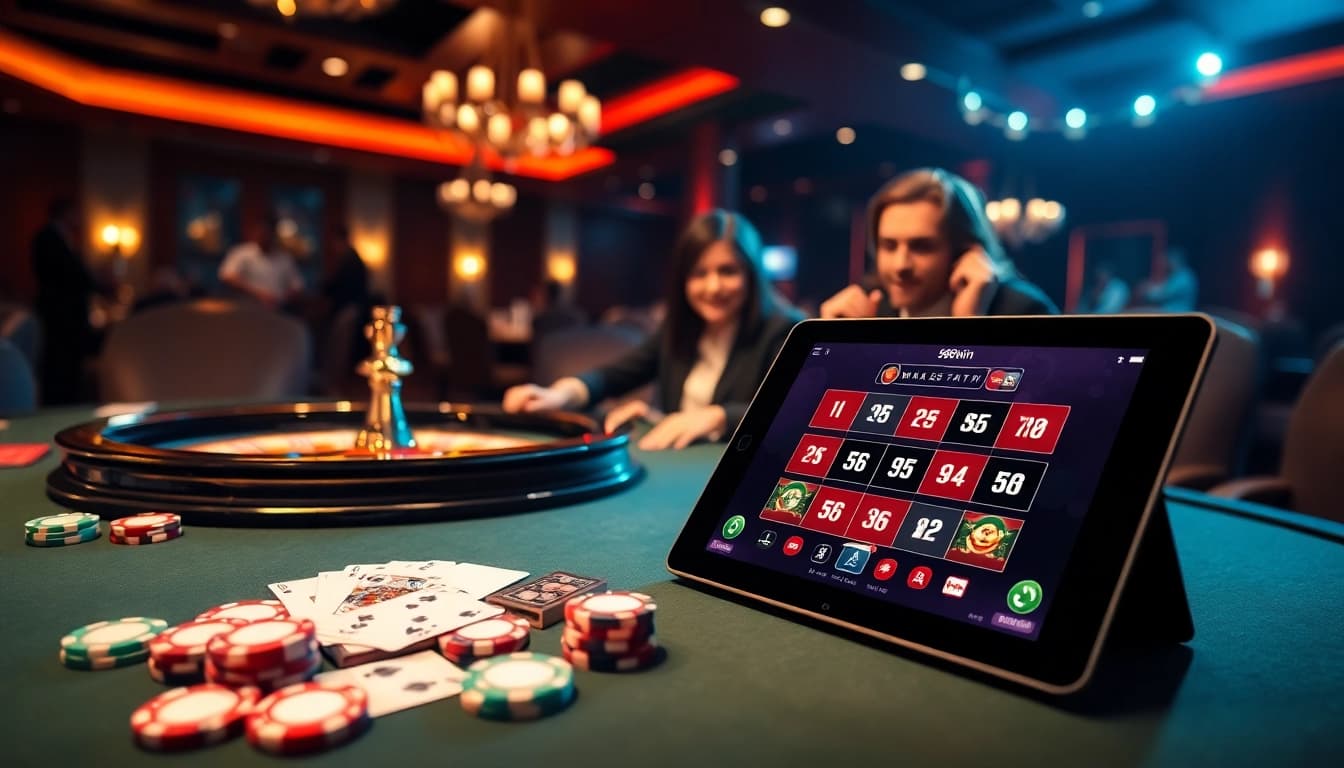 Experience the excitement of game 98win at a luxurious casino table with poker chips and roulette.