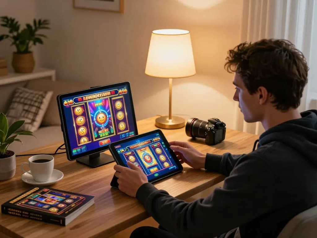 Pemain menikmati perjudian mobile di tablet di rumah, dengan hotelmonterreysalamanca ditampilkan dengan jelas di layar