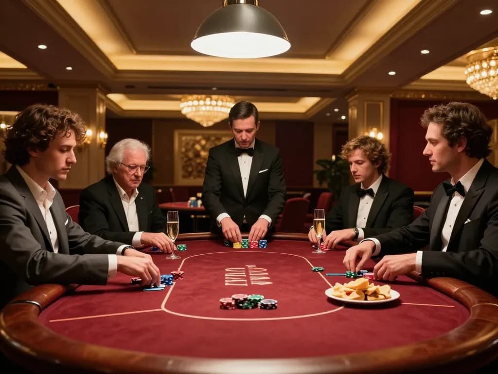 Play high-stakes poker in an upscale 388bet VIP gaming area, showcasing luxury and excitement.