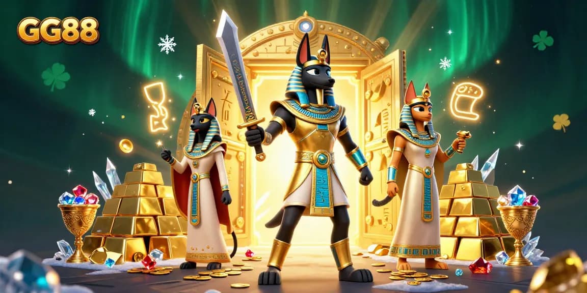 Experience the thrill of GG88 with ancient warriors guarding treasures in a vibrant casino scene.