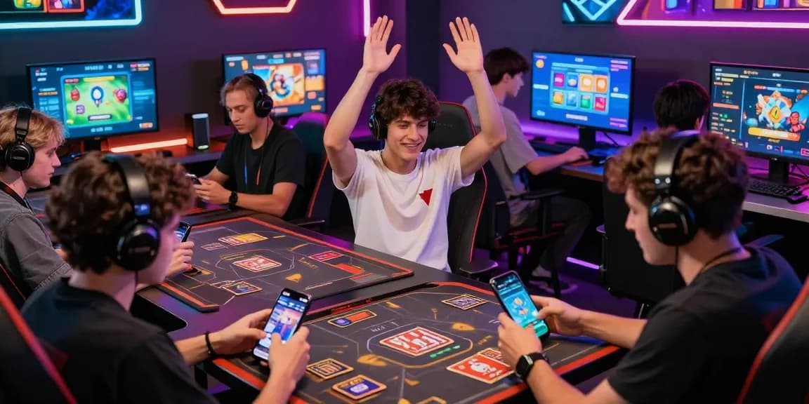 Exciting scene of players enjoying gamebaidoithuong online, showcasing card games and vibrant gaming atmosphere.