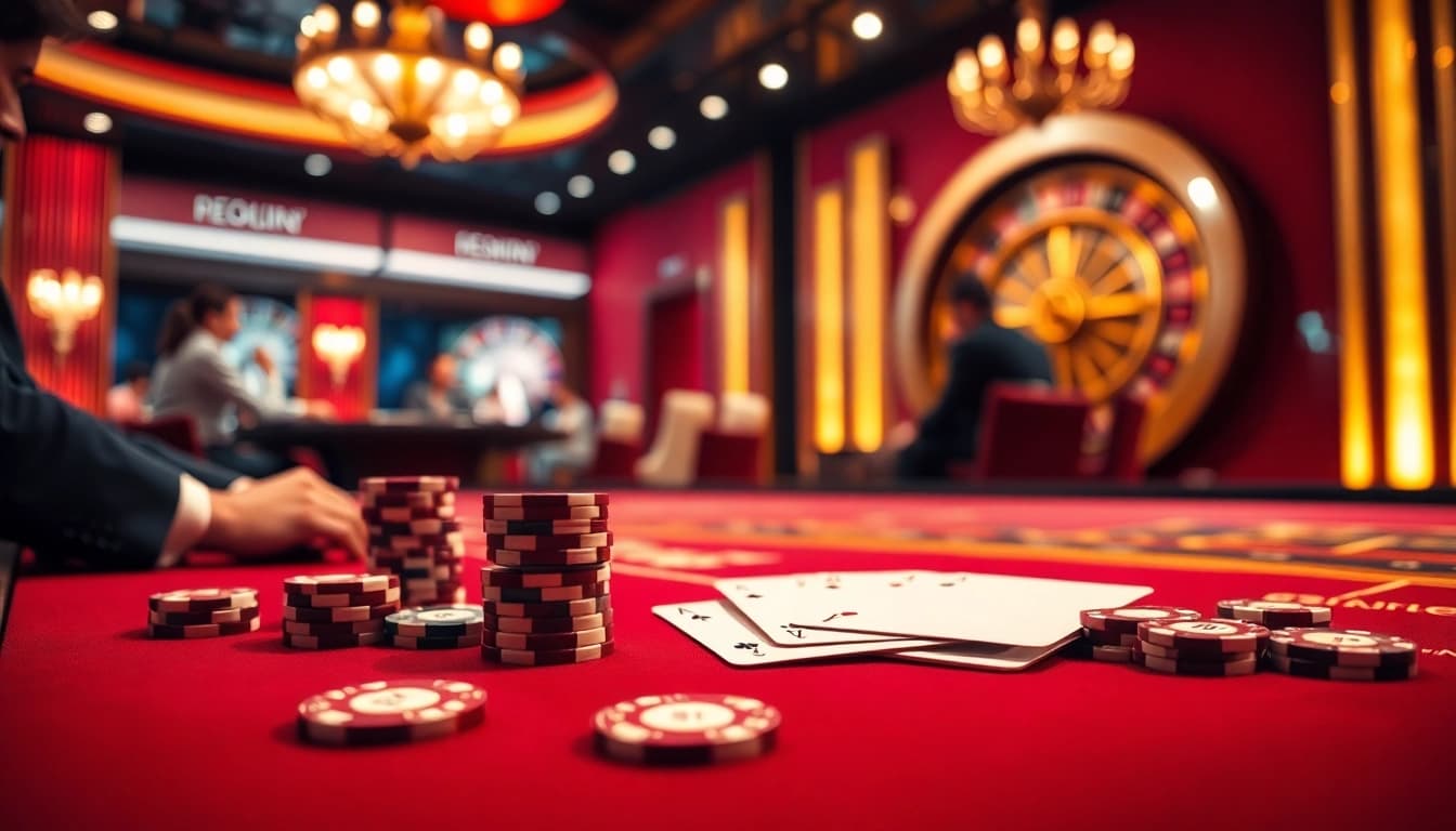 Experience De bet excitement at a luxurious poker table filled with vibrant colors and high-stakes action.
