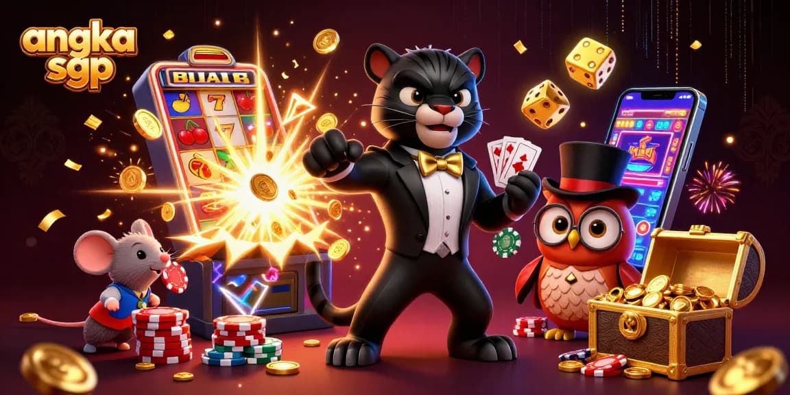 Engage with angka sgp as a charming black panther deals cards, while an owl holds poker chips amidst casino-themed elements.