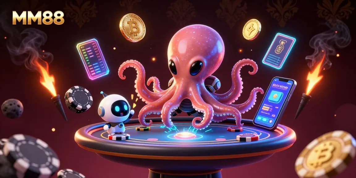 Engage with MM88's vibrant 3D alien octopus gaming in a stellar poker scene.