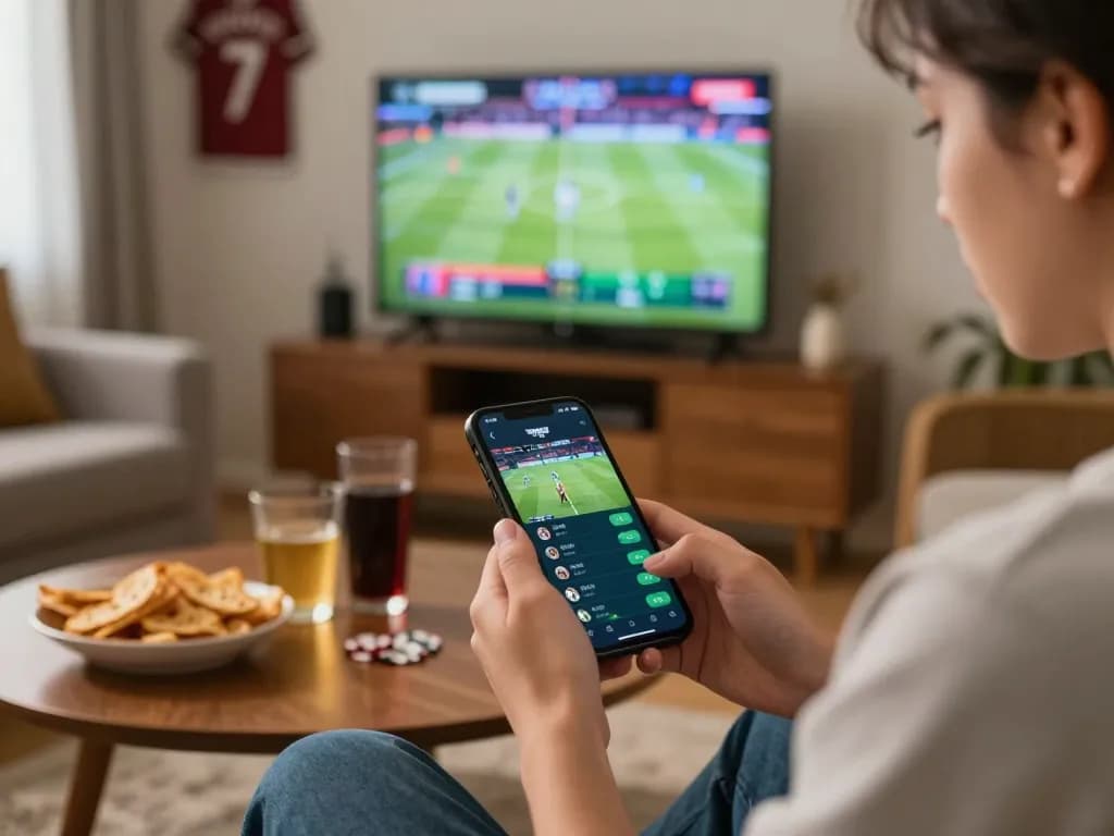 Thrilling moment of ku win action as a player engages in live sports betting from home setup.