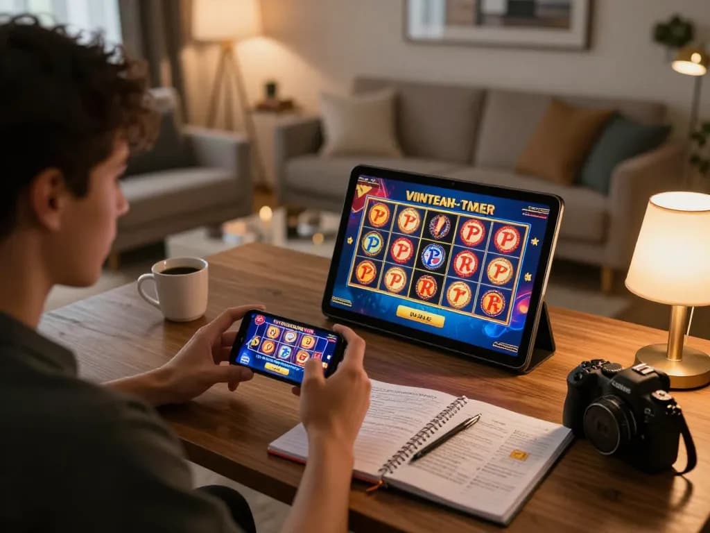 Win 678 online gaming experience with player actively engaging on smartphone, cozy home setup, emphasizing strategic gameplay