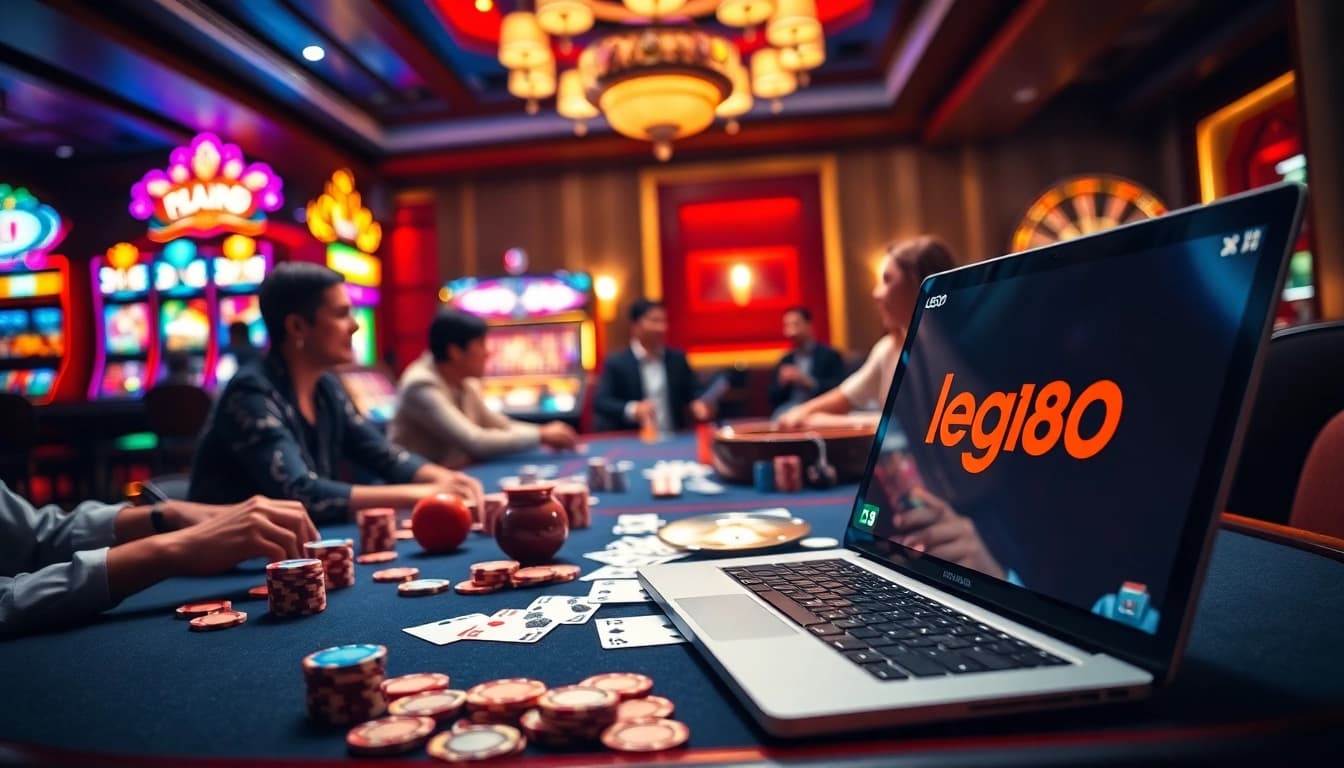 High-stakes gaming scene featuring poker chips and cards with lego138 branding visible.