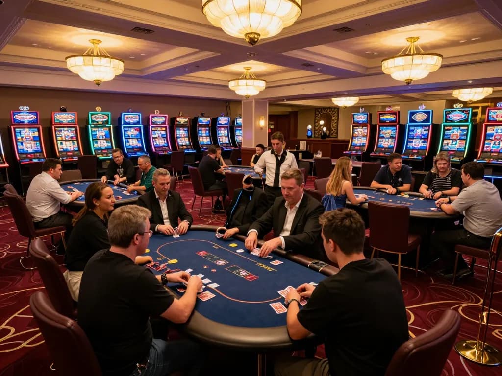 Engaging players in TX88 poker game under warm casino lighting, interactive and dynamic atmosphere.