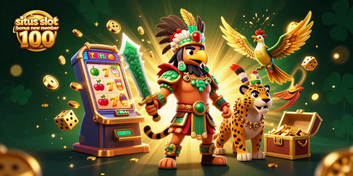Engage with the exciting atmosphere of situs slot bonus new member 100 showcasing vibrant casino elements and dynamic characters.