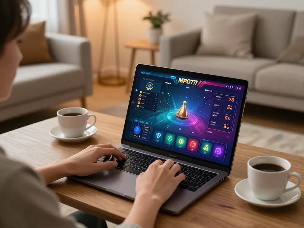 Engaging with MPO777 link through online gaming setup showcasing vibrant interface and betting options.
