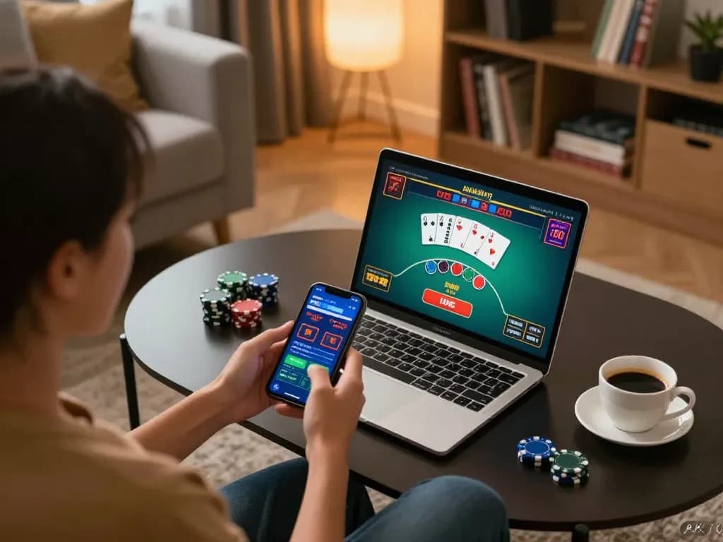 Engaging with online gambling on Trang Chủ C168, showcasing a player immersed in live dealer action with strategic insights.