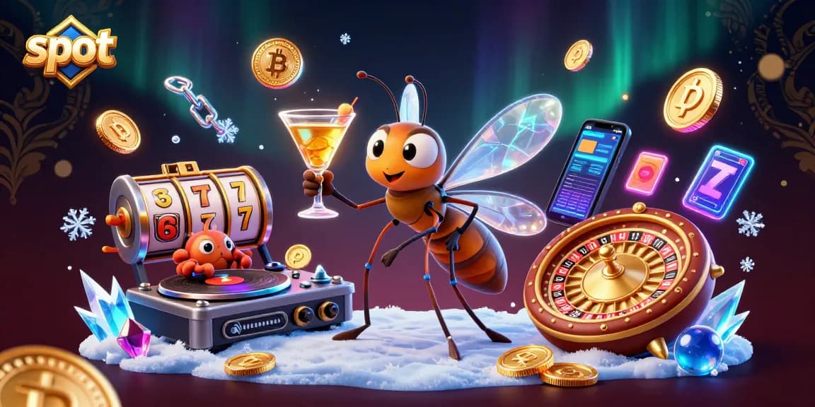 Experience interactive slot games with a lively scene featuring a mosquito mascot and trilobite DJ.