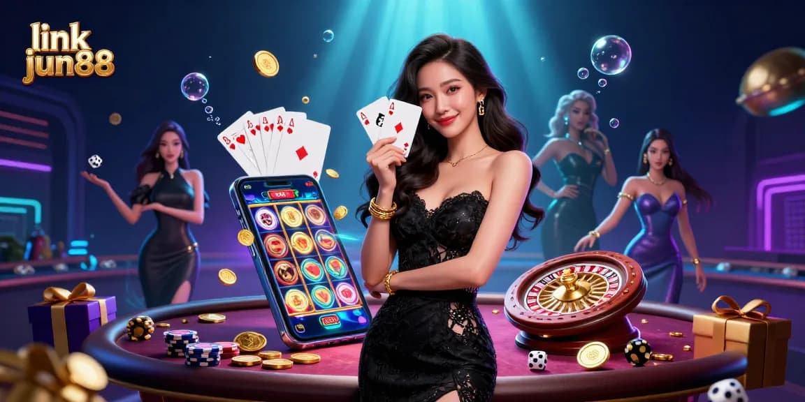 Experience dynamic gaming action with link jun88 featuring casino elements and vibrant characters.