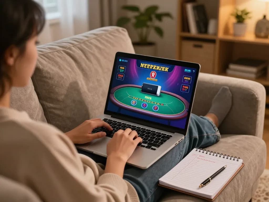 Engaging in MetaMask gambling at home with a live dealer game displayed on laptop.