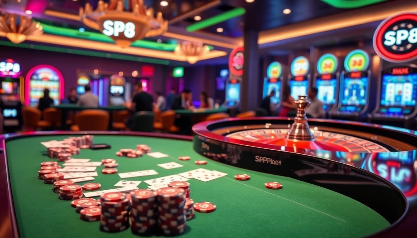 Experience gaming excitement at SP8.biz with vibrant casino visuals and luxury ambiance.