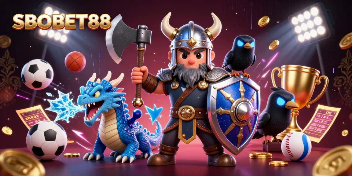 SBOBET88 provides exhilarating sports betting action with a fierce Viking wolf warrior, dragon, and engaging sports elements.