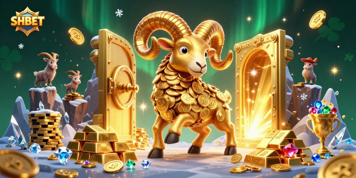 SHBET showcases immersive gaming with a golden ram charged by winning opportunities and jackpot treasures.