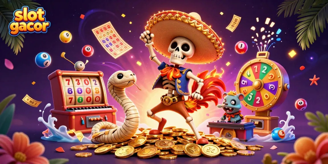 Menangkan slot gacor dengan karakter unik meriah yang menari di tumpukan koin emas.