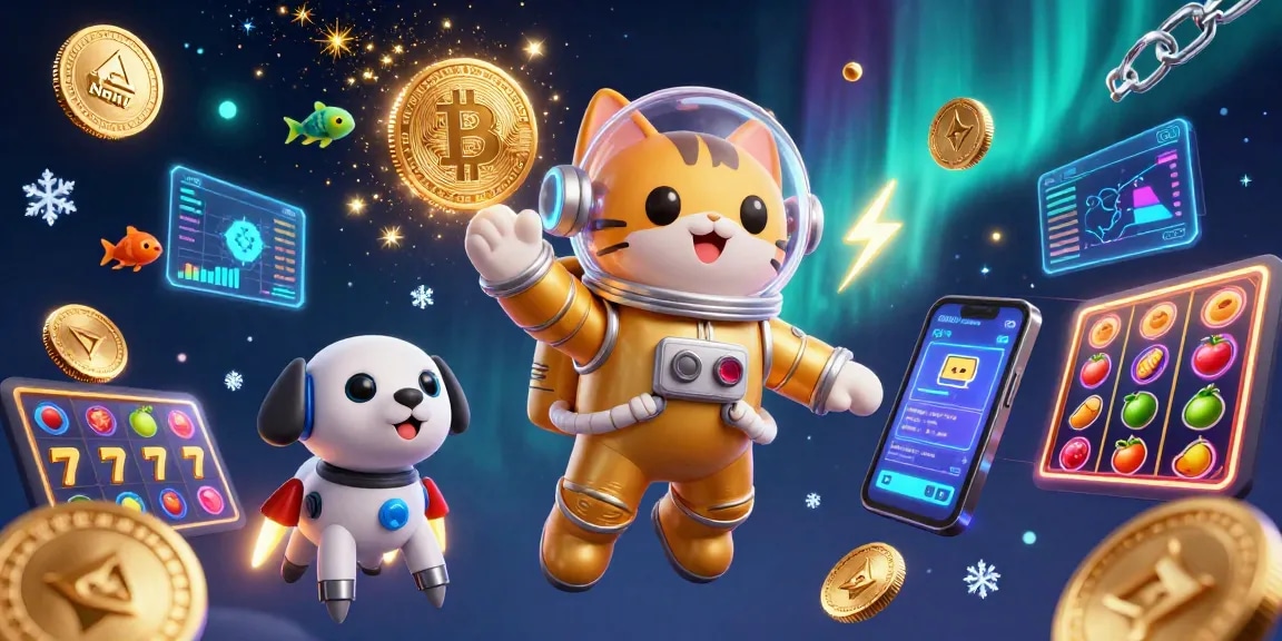 Experience NOHU's thrilling gaming universe with a lively cosmic scene blending casino and crypto elements.